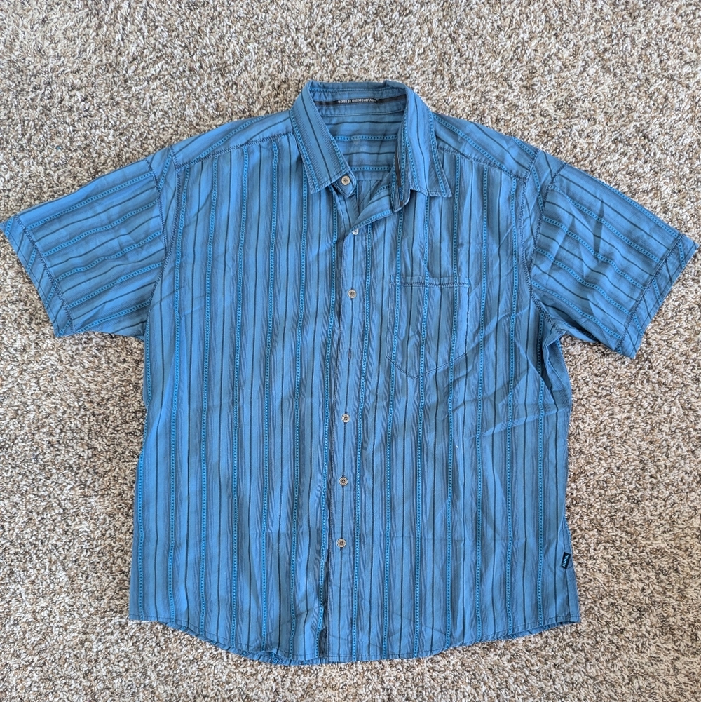 Kuhl Blue Stripe Hiking Shorts Sleeve Button Down Shirt XL